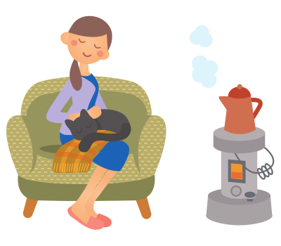 Woman, Cat and a Warm Stove clipart