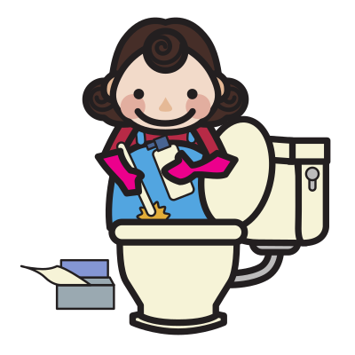 Woman cleaning toilet clipart