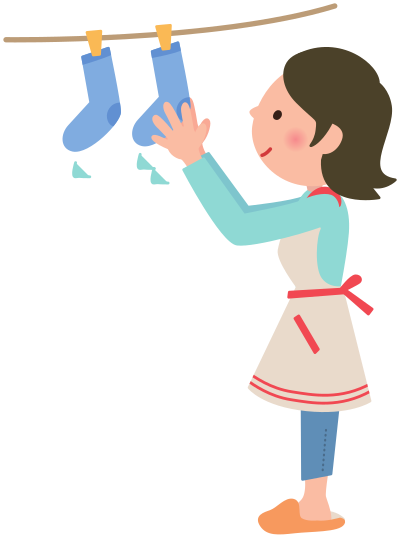 Woman hanging out laundry on the clothesline clipart
