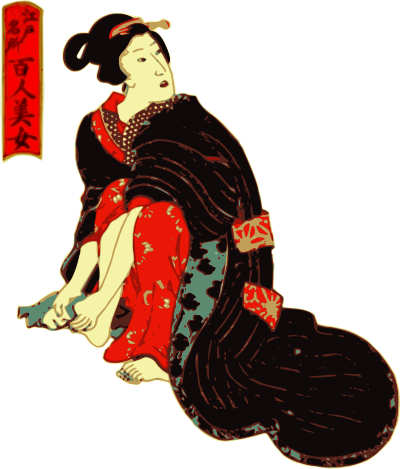 Woman in a Kimono cleans her feet clipart