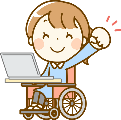 Woman in a wheelchair using a computer clipart