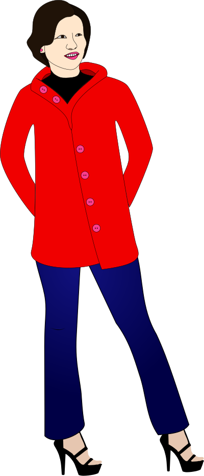 Woman in jeans, heels, and a red coat clipart