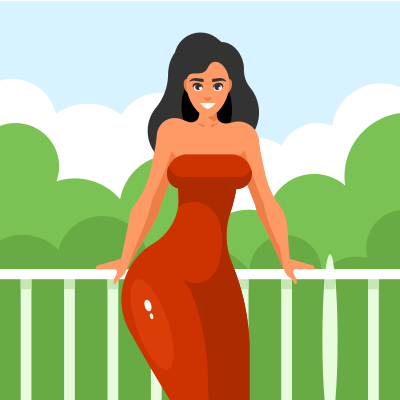 Woman in red dress standing on balcony clipart