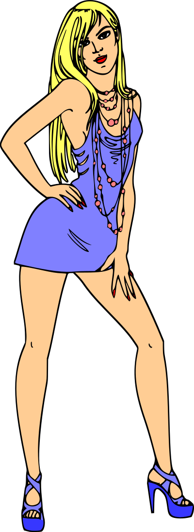 Woman in short blue dress (blonde hair, light skin) clipart