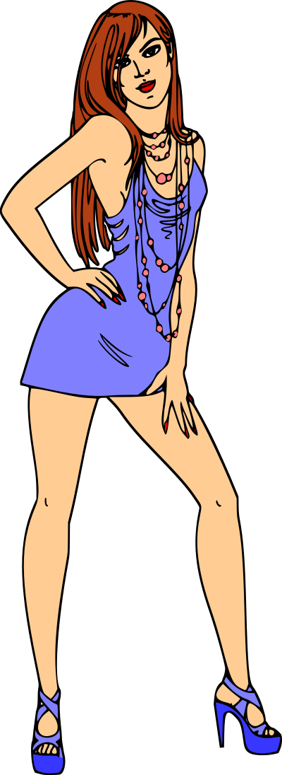 Woman in short blue dress (red hair, light skin) clipart