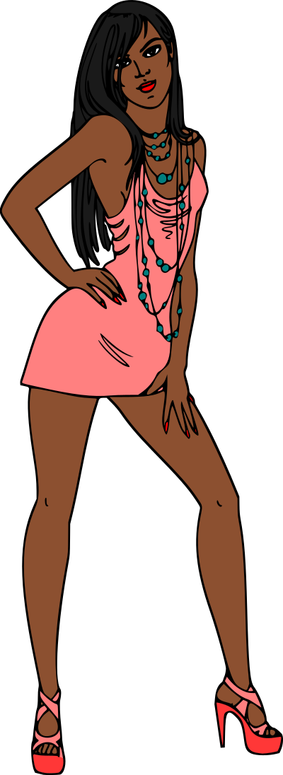 Woman in short pink dress (black hair, dark skin) clipart