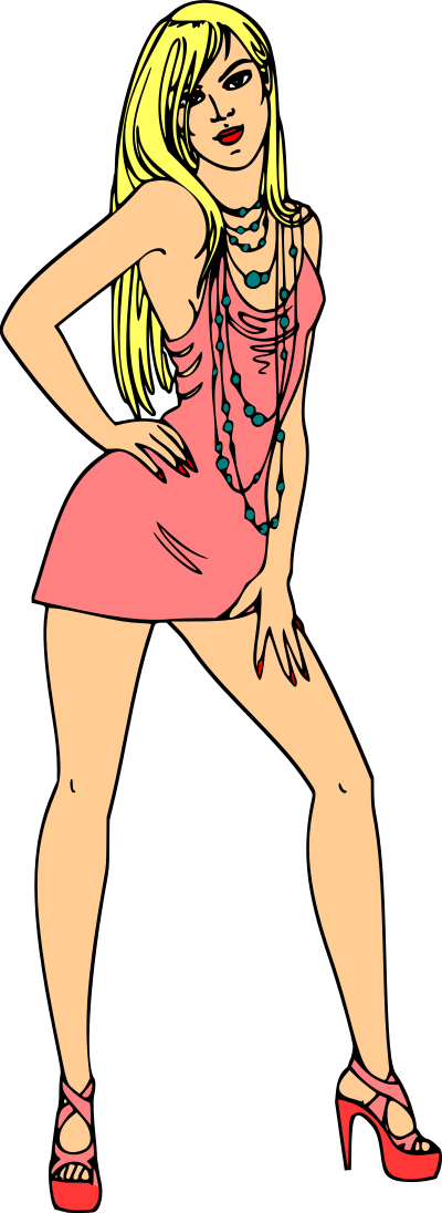 Woman in short pink dress (blonde hair, light skin) clipart