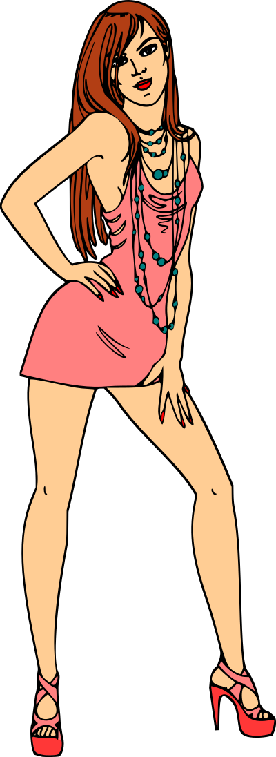 Woman in short pink dress (red hair, light skin) clipart