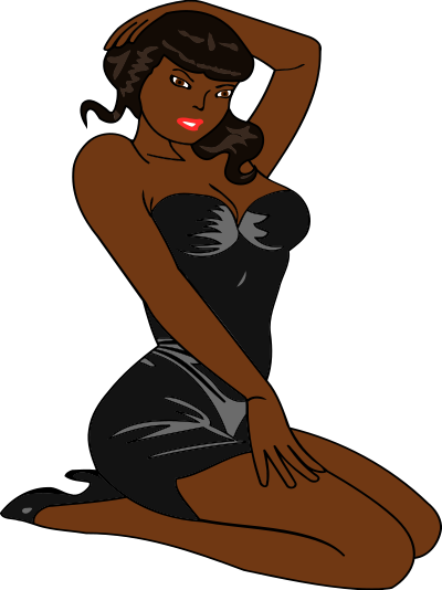Woman kneeling (dark skin, black dress, black hair) clipart