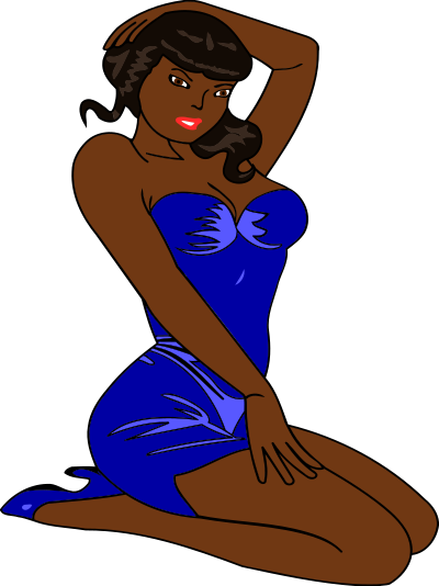 Woman kneeling (dark skin, blue dress, black hair) clipart