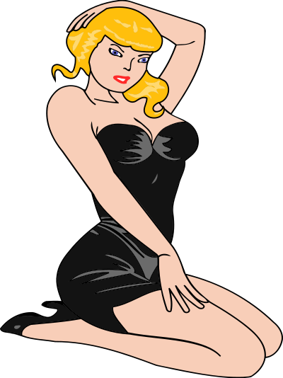 Woman kneeling (light skin, black dress, blonde hair) clipart