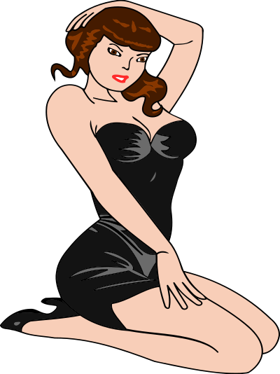 Woman kneeling (light skin, black dress, brown hair) clipart