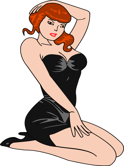 Woman kneeling (light skin, black dress, red hair) clipart