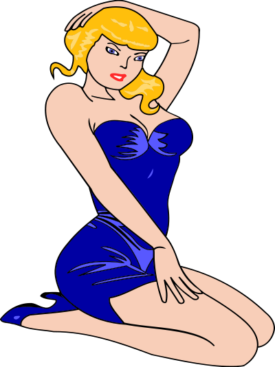 Woman kneeling (light skin, blue dress, blonde hair) clipart
