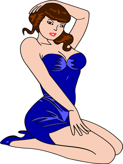 Woman kneeling (light skin, blue dress, brown hair) clipart