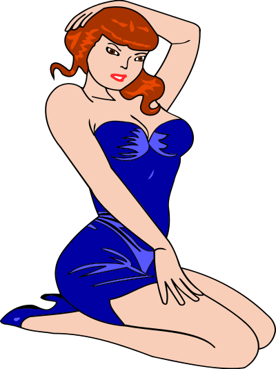 Woman kneeling (light skin, blue dress, red hair) clipart