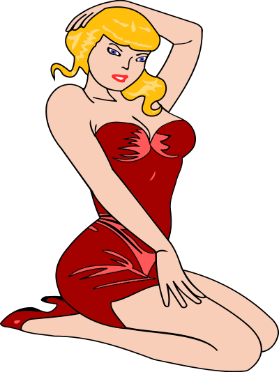 Woman kneeling (light skin, red dress, blonde hair) clipart