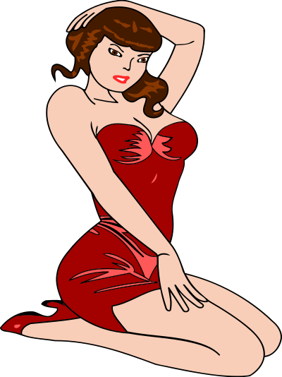 Woman kneeling (light skin, red dress, brown hair) clipart