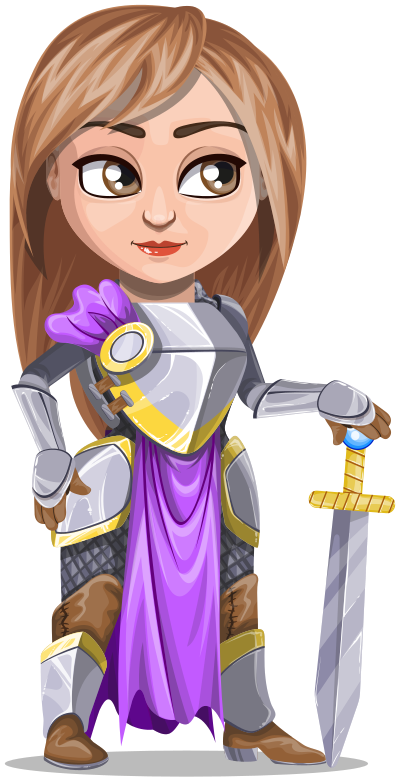 Woman knight warrior in armor, holding a sword clipart