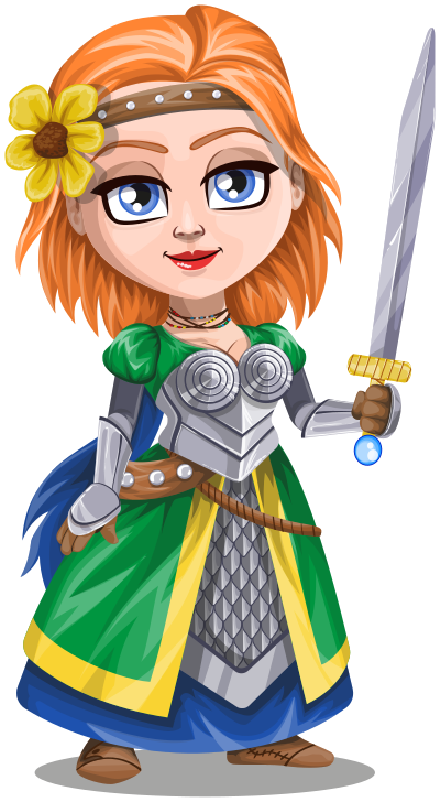Woman knight warrior in armor, holding a sword - 3 - redhead clipart