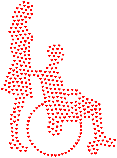 Woman Pushing Man In Wheelchair Silhouette Hearts clipart