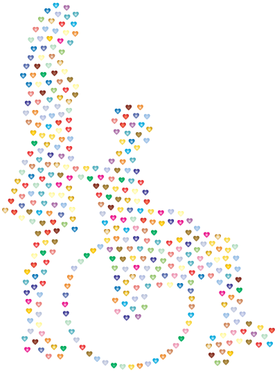 Woman Pushing Man In Wheelchair Silhouette Hearts Prismatic clipart