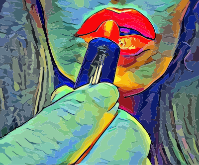 Woman putting on lipstick abstract art clipart