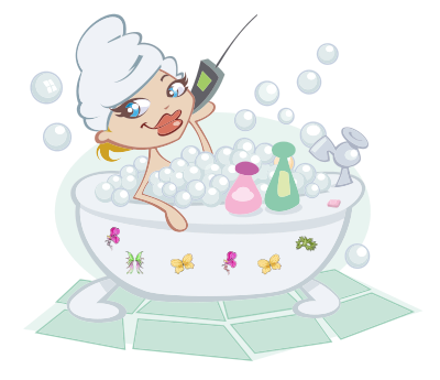 Woman Talking On The Phone In A Bubble Bath clipart