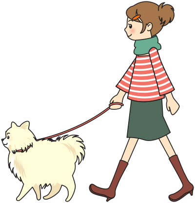 Woman walking a dog clipart