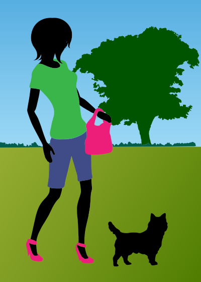 Woman Walking Dog In Park clipart