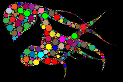 Woman With Colorful Flowing Circles Hair With Black Background clipart