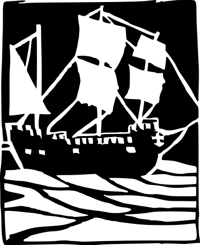 Woodblock Print of a Ship 2 clipart