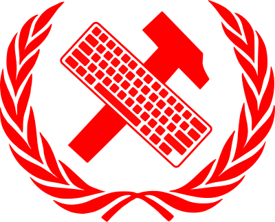 Workers unite - hammer and keyboard in laurel wreath clipart