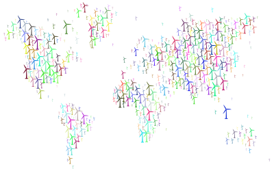 World Map Wind Turbines Prismatic clipart