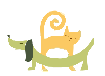 Yellow Cat and Green Dachshund clipart