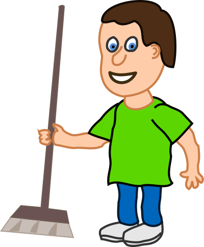 Young housekeeper boy with broomstick clipart