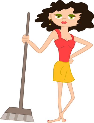 Young housekeeper girl with broomstick clipart