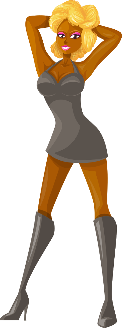 Young lady 2 (blonde, dark skin, plain dress #1) clipart