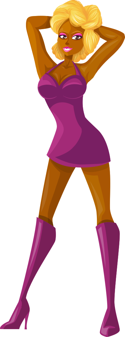 Young lady 2 (blonde, dark skin, plain dress #2) clipart