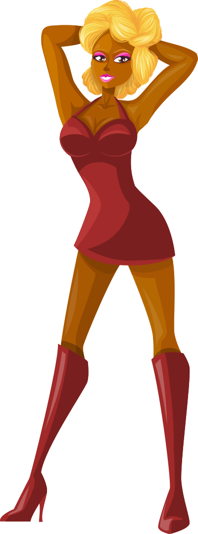Young lady 2 (blonde, dark skin, plain dress #5) clipart