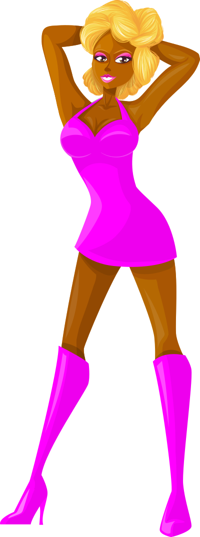 Young lady 2 (blonde, dark skin, plain dress #6) clipart