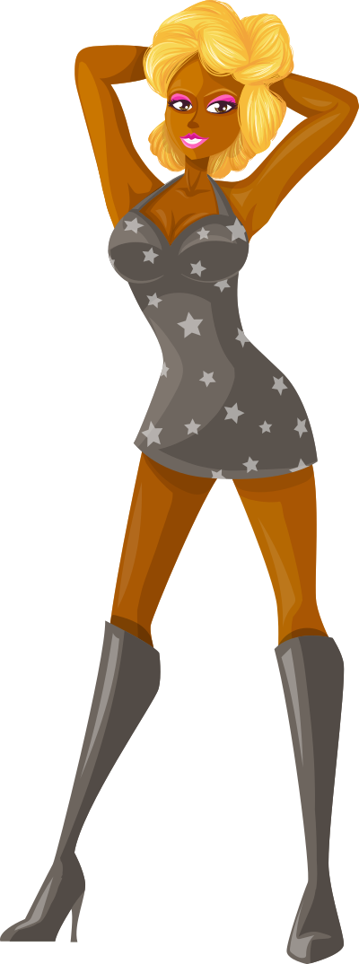Young lady 2 (blonde, dark skin, starry dress #1) clipart