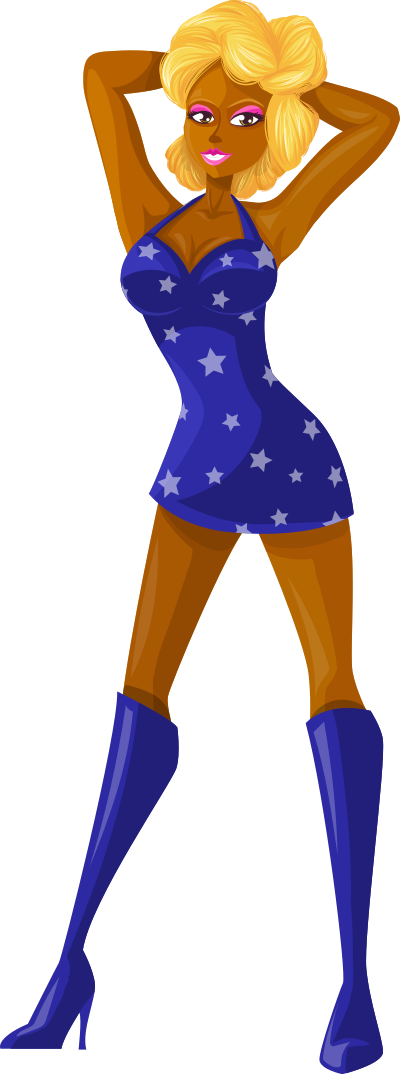 Young lady 2 (blonde, dark skin, starry dress #3) clipart