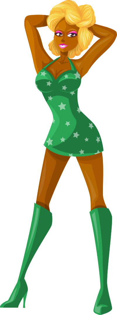 Young lady 2 (blonde, dark skin, starry dress #4) clipart