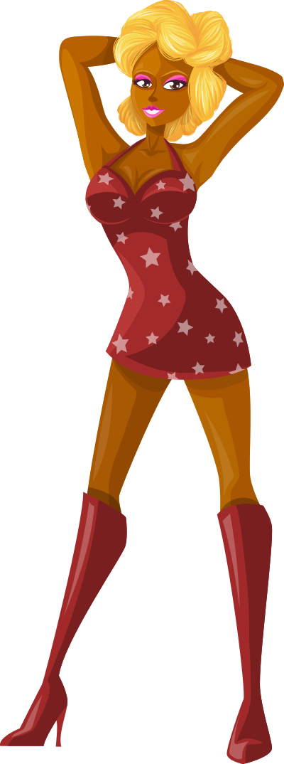 Young lady 2 (blonde, dark skin, starry dress #5) clipart