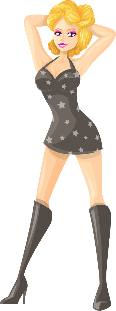 Young lady 2 (blonde, light skin, starry dress #1) clipart