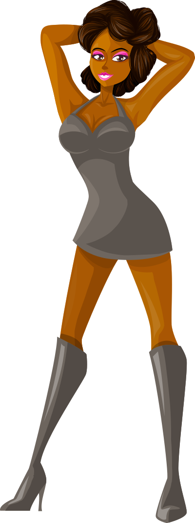 Young lady 2 (brown hair, dark skin, plain dress #1) clipart
