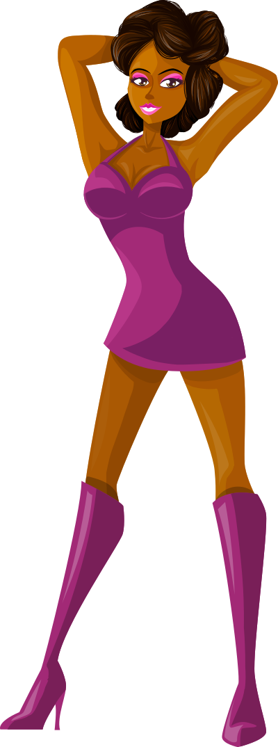 Young lady 2 (brown hair, dark skin, plain dress #2) clipart