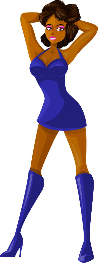 Young lady 2 (brown hair, dark skin, plain dress #3) clipart