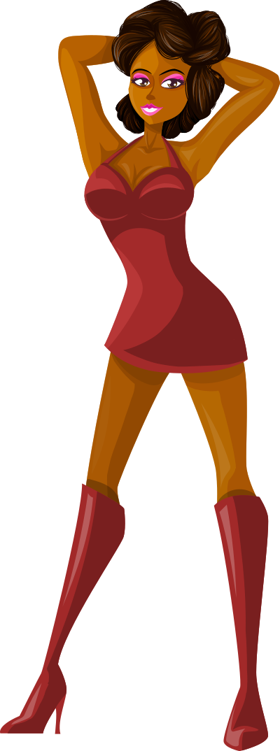 Young lady 2 (brown hair, dark skin, plain dress #5) clipart